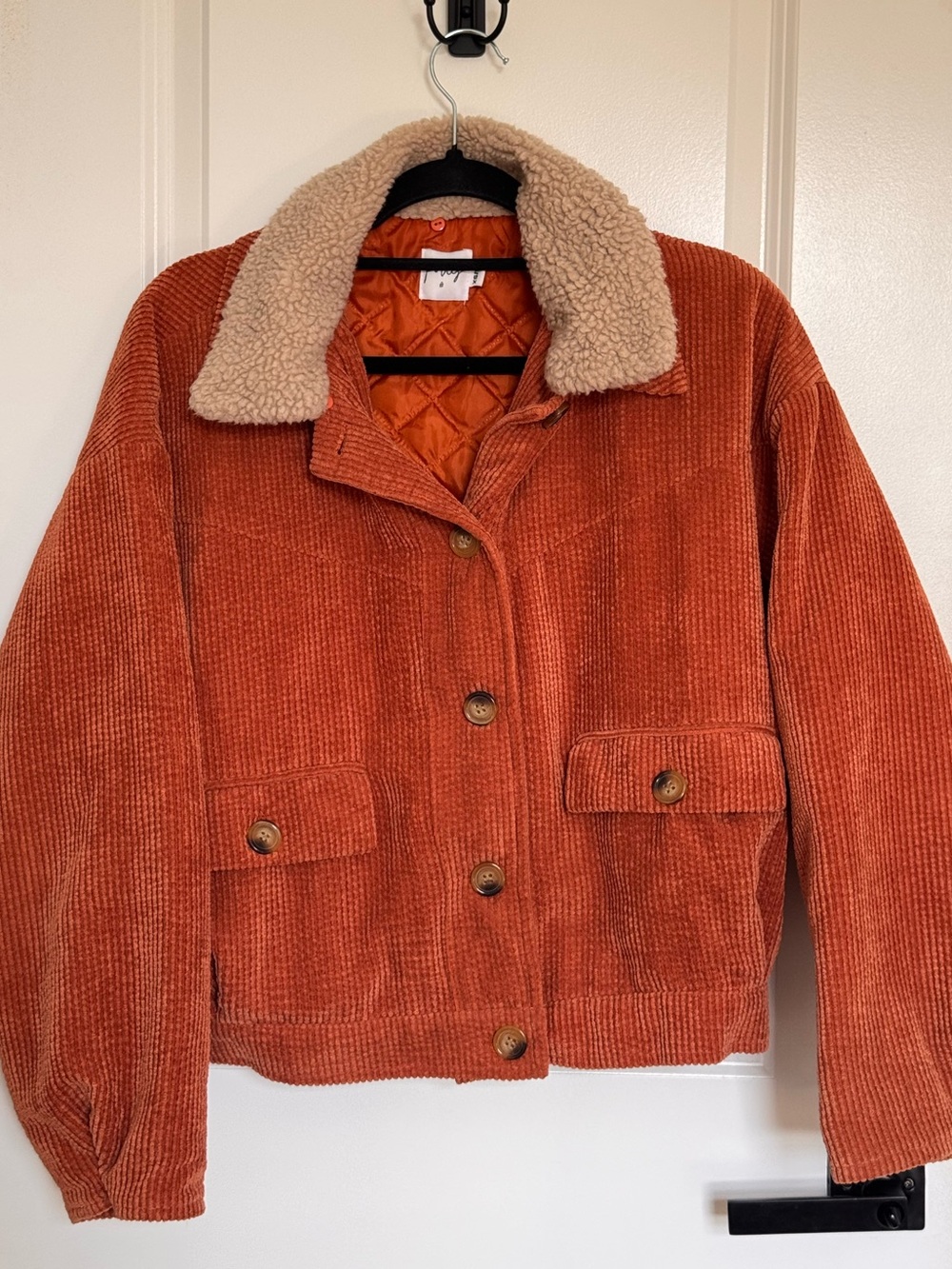 Oh Polly Women's Rust Corduroy Sherpa Collar Jacket